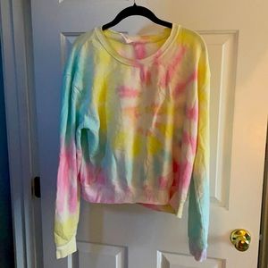 Cropped crew neck tie dye sweatshirt